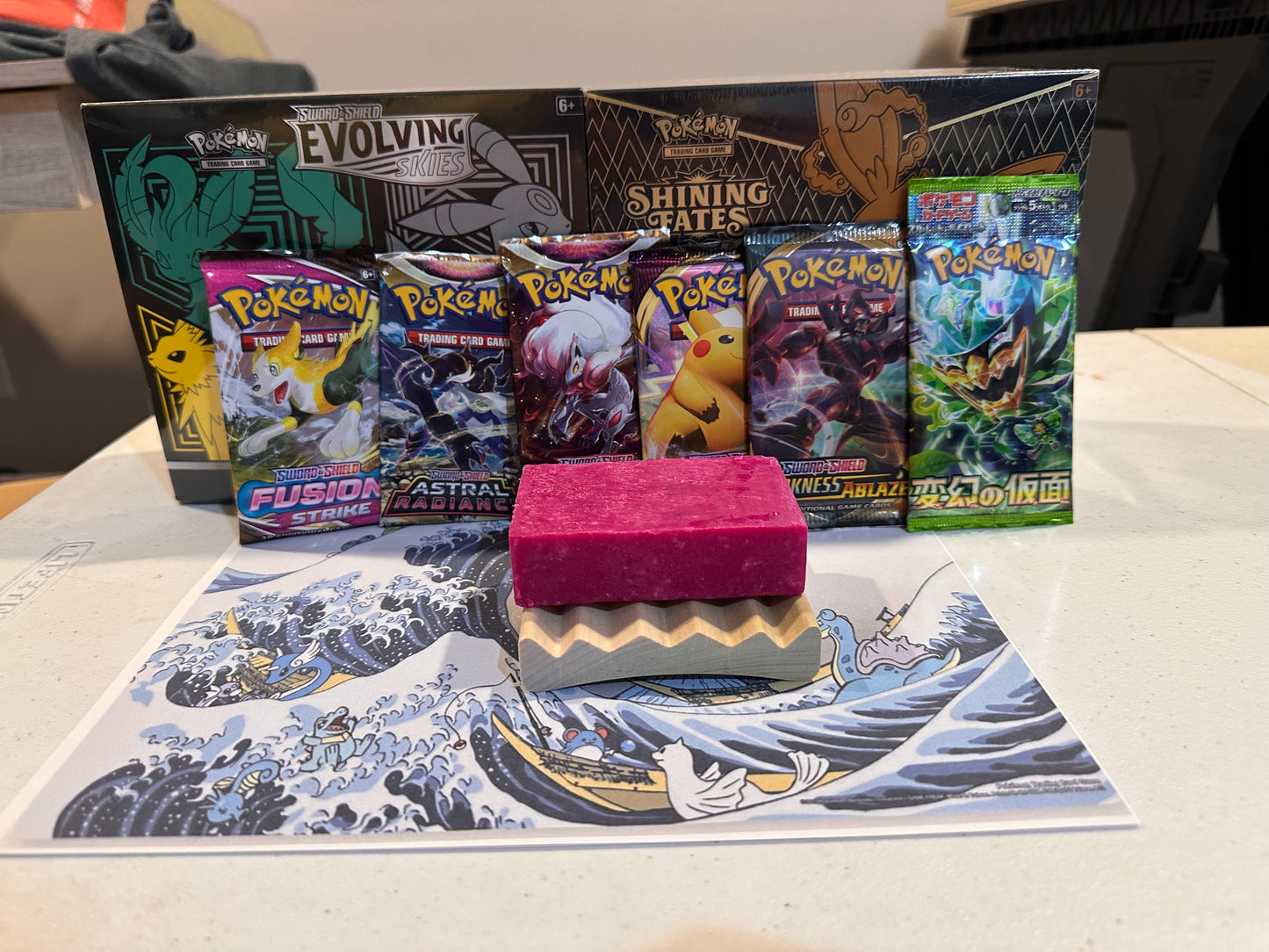 Raspberry Scrub Cold Process Soap Bar W/ choice of a Pokemon Booster Pack